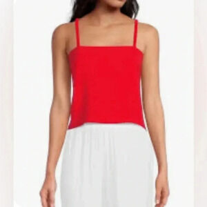 Gianni Bini Raina Woven Square Neck Sleeveless Open Back Detail Tank Medium Red